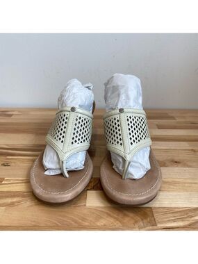 UGG wedge sandals cream tan wedges perfored slip on leather upper rubber sole 5